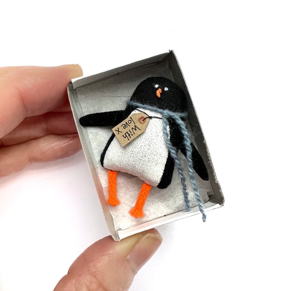 Poupée d’art miniature pingouin matchbox, minuscule animal en peluche fait à la main, Poosac
