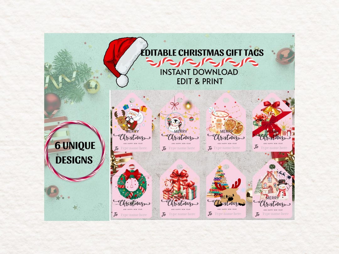 Editable Pink Christmas Gift Tags | Printable Tags Template - Etsy
