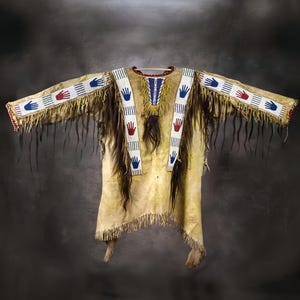 Men Old Style Tan Buckskin Suede Hide Rendezvous Powwow Regalia War Shirt