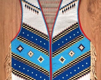Chaleco Powwow Regalia estilo antiguo americano hecho a mano con cuentas en la parte delantera SB-PV-015