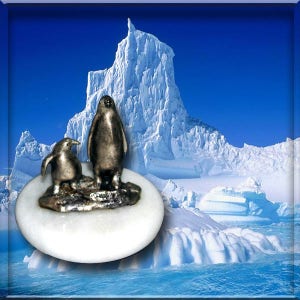 Pewter and Marble Penguin Paperweight 2-1/4 x 2-1/4 image 1