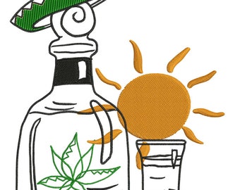 Tequila shot and sun embroidery design .pes and .hus format
