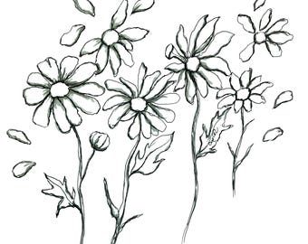 Black daisy flowers loves me loves me not game tatoo design
