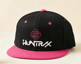 K-Pop Demon Hunters Embroidered Snapback Cap in Black & Pink, Huntrix Inspired Streetwear