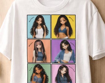 Camiseta de grupo completo de Katseye / Camiseta gráfica de fan art chibi / Camiseta blanca unisex