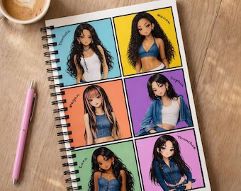 Cuaderno espiral inspirado en KATSEYE: diario de arte chibi de grupos femeninos / cuaderno de fans del K-Pop