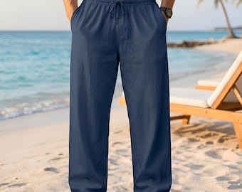 Pantalones deportivos para hombre, mezcla de algodón y lino, ligeros y de corte ajustado.