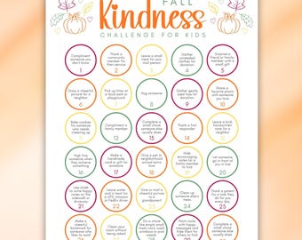 Printable Fall Kindness Challenge for Kids, 30 Acts of Kindness, Kindness Bingo