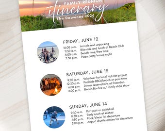 Family Reunion Itinerary Template, Family Reunion Flyer, Trip Itinerary, Family Reunion Schedule, Travel Itinerary