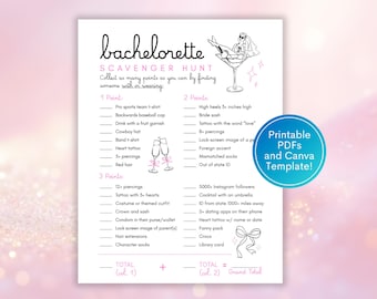 Bachelorette Scavenger Hunt, Hen Do Bar Crawl Bingo, Bar Crawl Scavenger Hunt, Find the Guest Bingo,