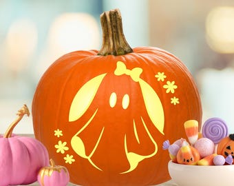 Cute Ghost Pumpkin Stencil, Coquette Ghost Pumpkin Carving Stencil, Halloween Jack-O-Lantern Template