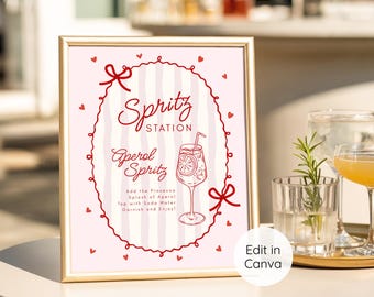 Spritz Bar Sign Template, Editable Canva Wedding Bar Menu, Bridal Shower Aperol Hugo Spritz