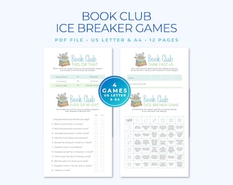 Book Club Ice Breaker Games, Book Club Icebreakers, Printable Ice Breaker Games for Book Clubs
