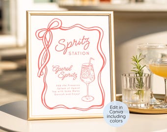 Spritz Bar Sign Template, Editable Canva Wedding Bar Menu, Spritz Station Aperol Hugo Spritz