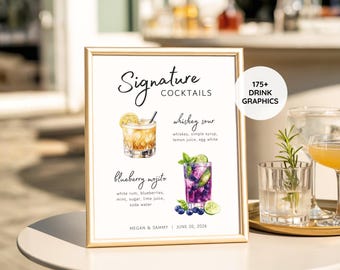 Signature Drink Sign, His and Her Drinks, Signature Cocktail Bar Menu Template (Canva)