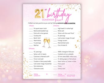 21st Birthday Scavenger Hunt, Find the Guest Bingo, Birthday Party Bar Crawl Bingo