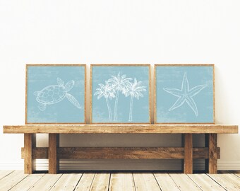 Set of 3 Teal Beach Art Prints: Coastal Wall Decor, Beach House Decor, Coastal Prints, Beach Themed Decor