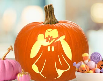 Cowgirl Ghost Pumpkin Stencil, Cute Cowboy Ghost Pumpkin Carving Stencil, Halloween Jack-O-Lantern Template