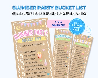 Slumber Party Bucket List Banner, Sleepover Games & Activities, Editable Walgreens Banner, Sleepover Ideas