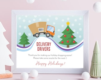 Letrero de agradecimiento para repartidores, letrero de refrigerio navideño para repartidores, agradecimiento al cartero, impresión navideña para porche, descarga instantánea
