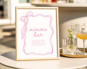 Pink Coquette Mimosa Bar Sign, Champagne Menu Sign (Printable PDF)