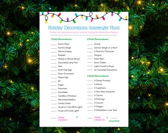 Christmas Lights Scavenger Hunt, Easy Printable Holiday Game for Families, Teens and Party Hosts