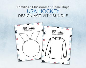 Printable Hockey Activity Bundle for Classrooms, Families and Game Days, Design a Hockey Jersey, Medal Craft