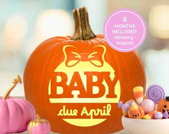 Baby Announcement Pumpkin Carving Stencil, Pregnancy Reveal Pumpkin, January - August Designs Included