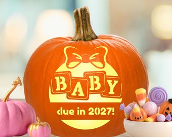 Baby Announcement Pumpkin Carving Stencil, Pregnancy Reveal