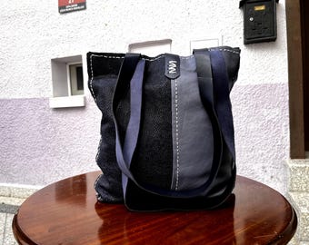 Handmade Patchwork Leather Tote Bag, Sustainable Upcycled Design