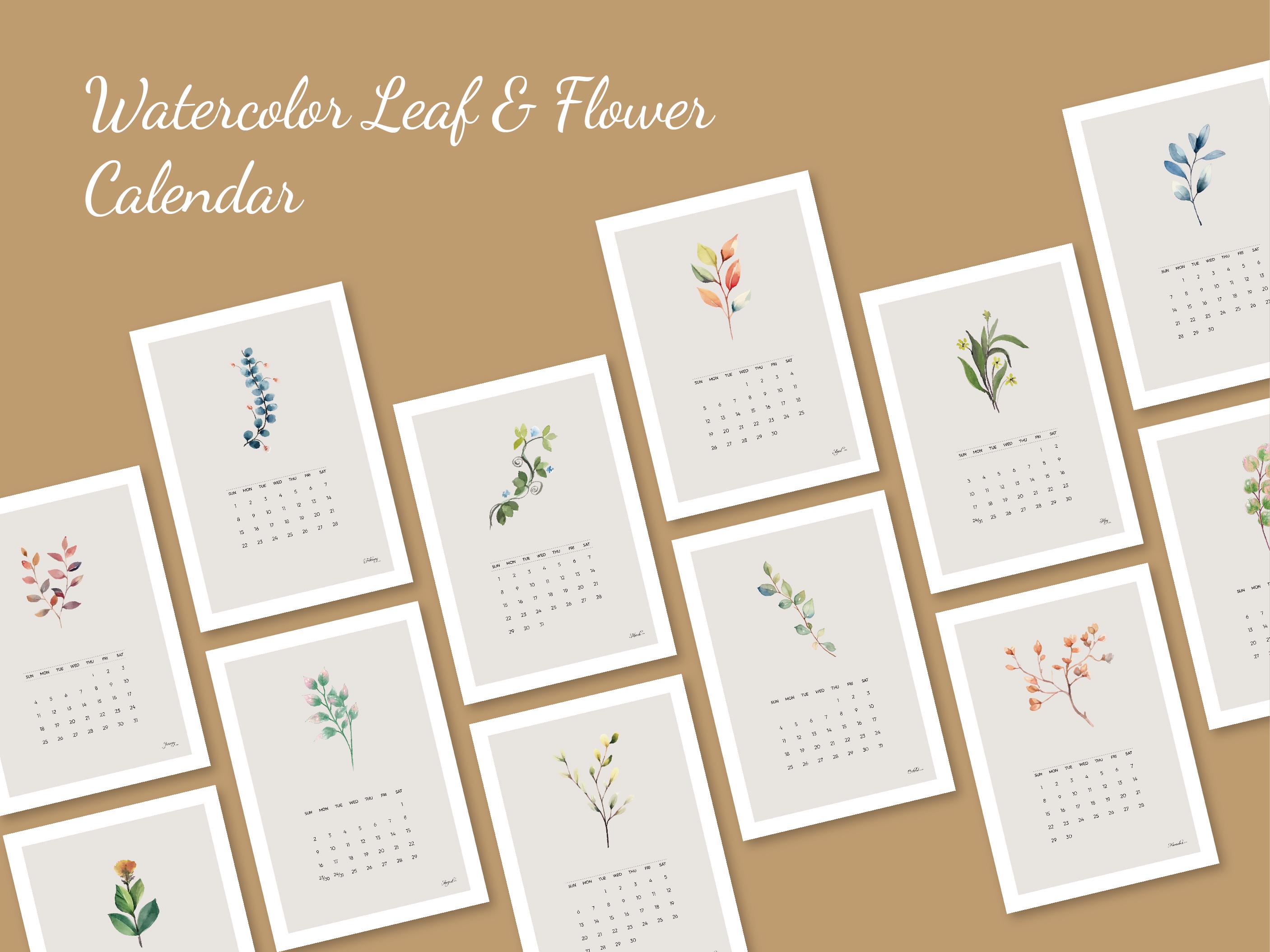 Watercolor Botanical Calendar | Elegant Floral A4 Print (PDF) - Etsy