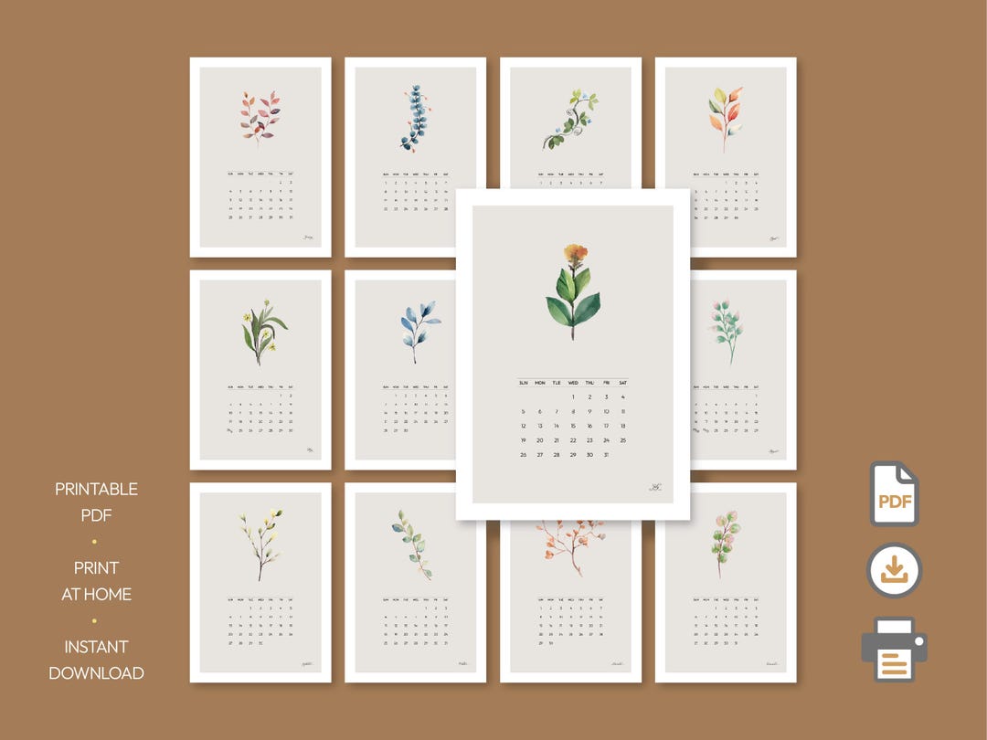 Watercolor Botanical Calendar | Elegant Floral A4 Print (PDF) - Etsy