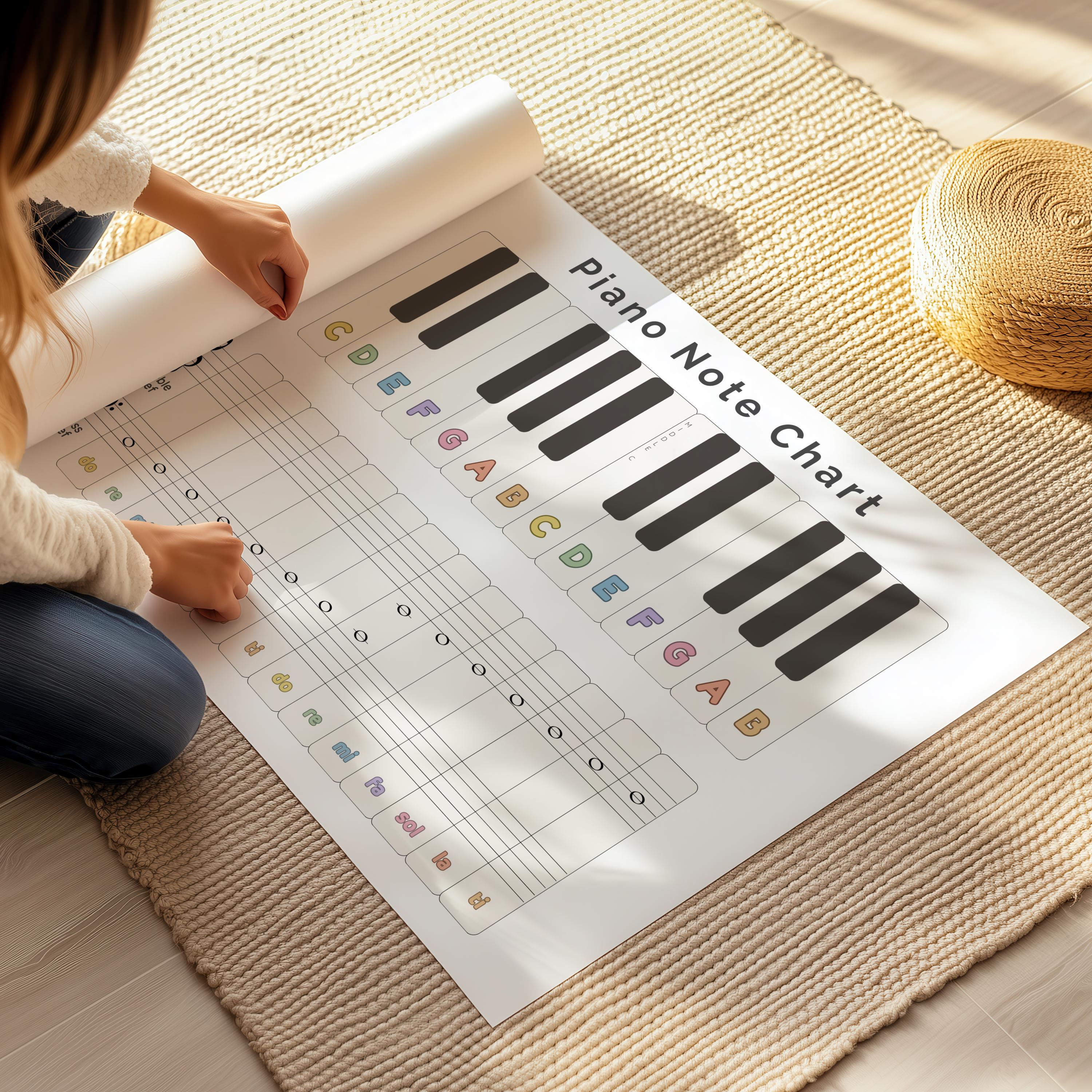 Piano Notes Chart for Beginners, Printable Music Theory Poster, Solfege ...