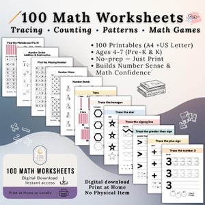 100 Folhas de Atividades de Matemática | Traçar, Contar, Criar Padrões (PDF para Imprimir) Idades 4-7