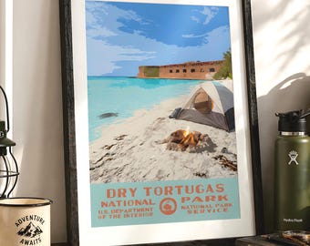 Dry Tortugas National Park Camping Poster, FortJefferson WPA Style druckbare Wandkunst, Strand Reisedruck