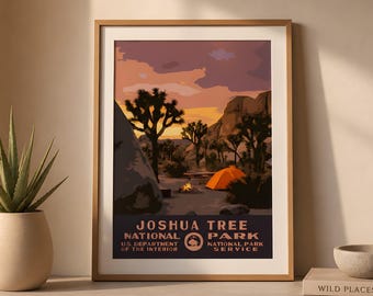Joshua Tree National Park Camping Poster, Wüste WPA Stil druckbare Wandkunst, Vintage Reisedruck