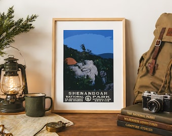 Shenandoah National Park Camping Poster, Blue Ridge WPA Style druckbare Wandkunst, Vintage Virginia Reisedruck