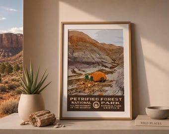 Petrified Forest National Park Camping Poster, Painted Desert WPA Style Printable Wall Art, Vintage Arizona Travel Print