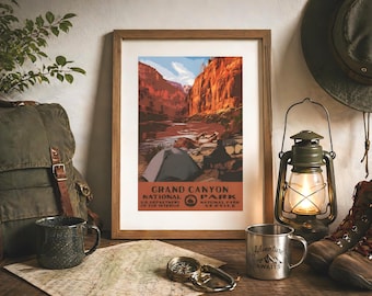 Grand Canyon National Park Camping Poster, Inner Canyon WPA Style druckbare Wandkunst, Vintage Reisedruck