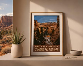 Bryce Canyon National Park Camping Poster, Hoodoo WPA Stil druckbare Wandkunst, Vintage Wüste Print