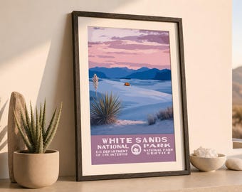 White Sands National Park Camping Poster, Dunes WPA Style Printable Wall Art, Vintage New Mexico Travel Print