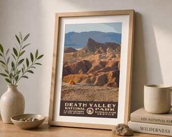 Death Valley National Park Camping Poster, Desert WPA Style Printable Wall Art, Vintage California Travel Print