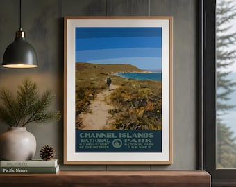 Channel Islands Nationalpark Camping Poster, Küsten WPA Stil druckbare Wandkunst, Vintage Kalifornien Reisedruck