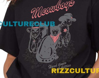 meowboys bootleg retro vintage graphic t-shirt tshirt shirt tee tees sweatshirt comfort colors catcore cowboy core cute funny cat pets cats