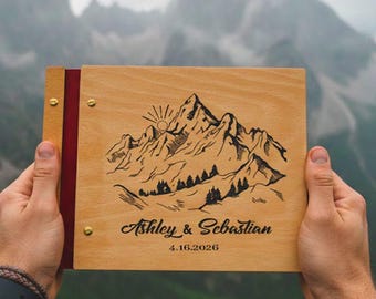 Personalized Mountain Our Adventure Book: Wooden Photo Booth Album, Couples Hiking Journal, Travelers Scrapbook