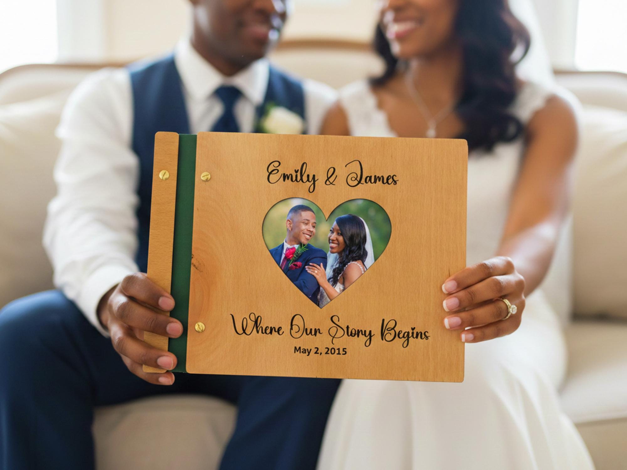 Floral Engraved Wooden Heart Album