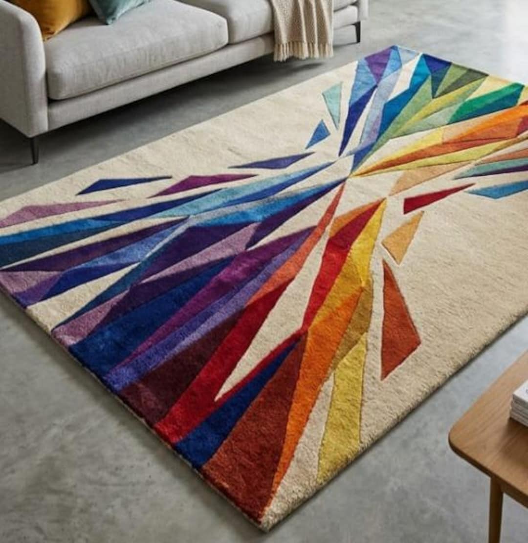Abstract Geometric Rug, Colorful Modern Area Rug, Artistic Wool Rug ...