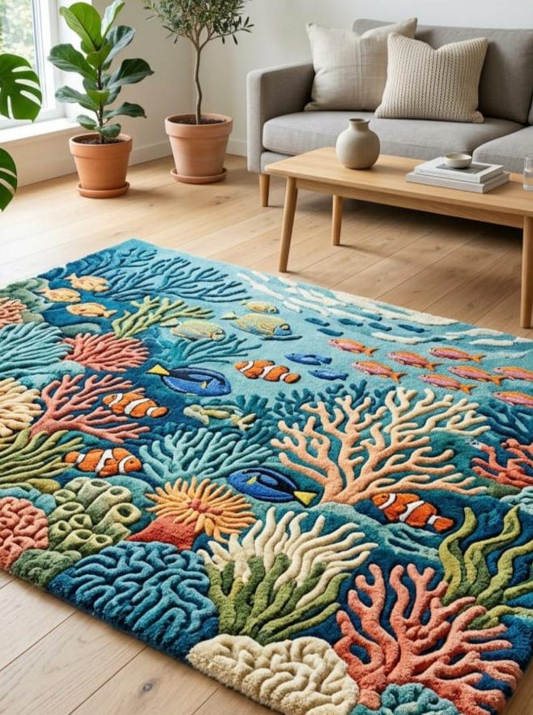 Ocean Texture Rug Ocean Tufted Rug, Coral Reef Area Rug, Underwater Marine Life Carpet ...