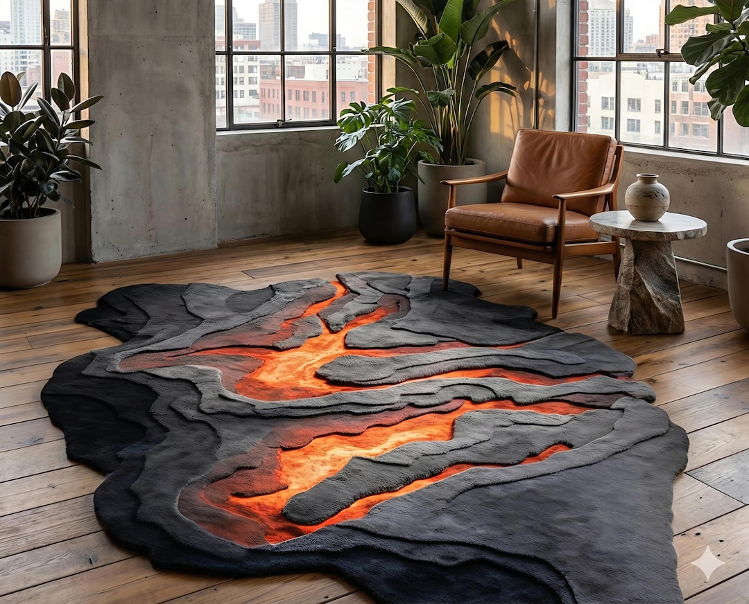 3D Lava Rug | Volcanic Floor Art Carpet | Hand Carved Lava Flow Rug ...