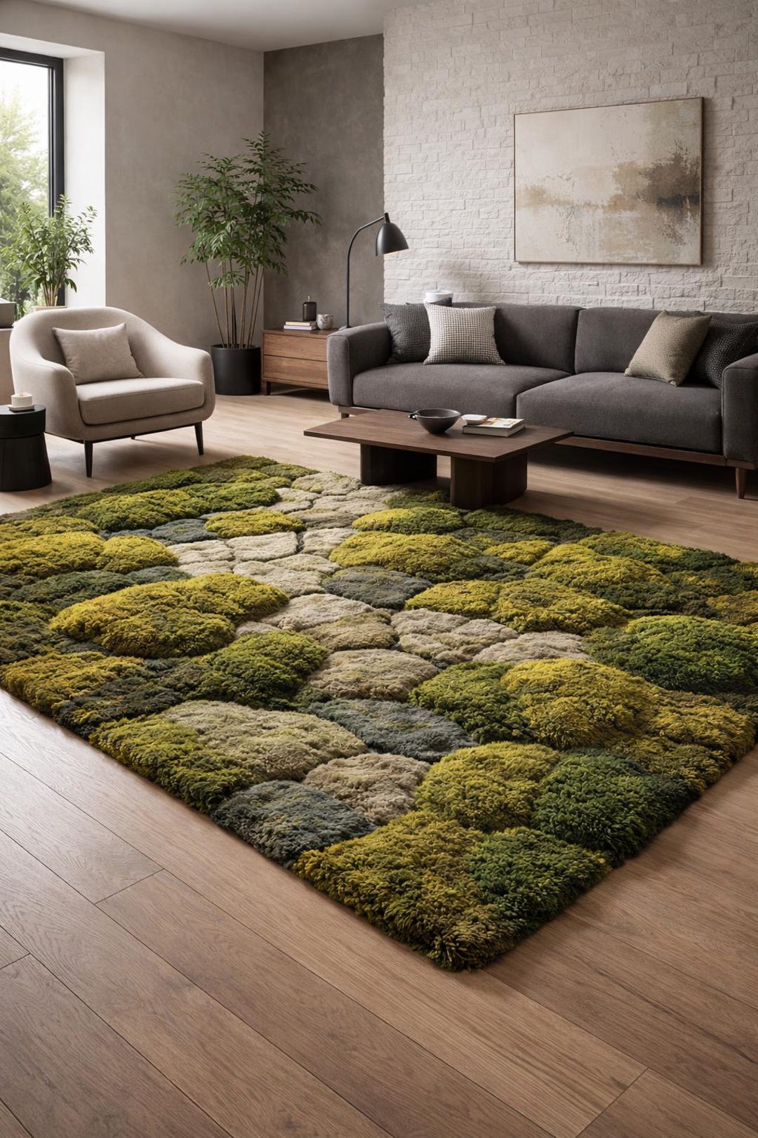 Handmade Moss Rug Green Patchwork Area Rug Nature Inspired Textured ...